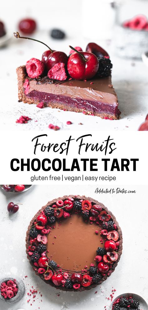 Chocolate Based Desserts, Chocolate Fruit Desserts, Gluten Free Berry Desserts, Holiday Tarts Christmas Desserts, Gluten Free Individual Desserts, Cherry And Chocolate Desserts, Best Dairy Free Desserts, Chocolate Ganache Desserts, Dairy Free Fruit Dessert