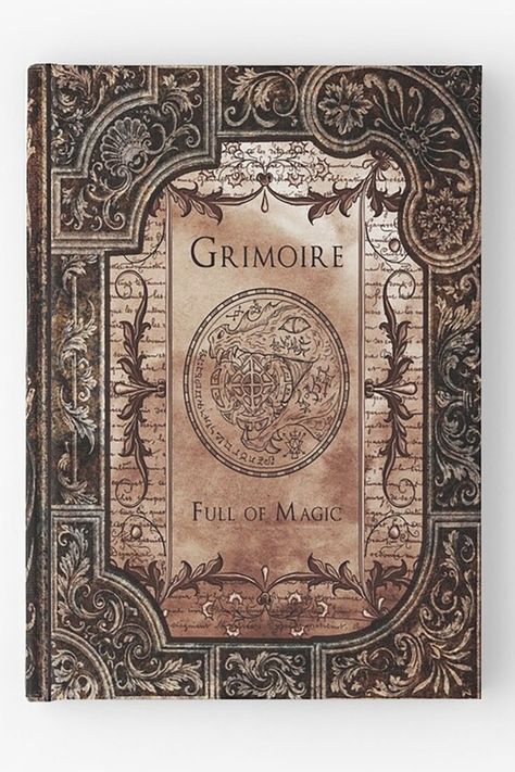 A magical fantasy grimoire with magic symbols, a dragon and an ornamental frame. #redbubble #myrbthing #notebook #journaling #grimoire #witch #wicca #dragon #fantasy #witchcraft #spellbook #vintage Fantasy Grimoire, Notebook Journaling, Ornamental Frame, Grimoire Book, Magic Symbols, Magic Book, A Dragon, Spell Book, Hardcover Journals