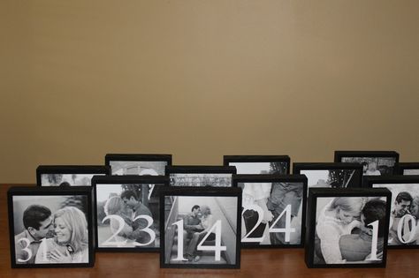 Números de mesa originales con fotos de los novios Personalized Centerpieces, White Photos, Wedding Time, Wedding Table Numbers, Here Comes The Bride, Trendy Wedding, Table Numbers, Reception Decorations, Weeding