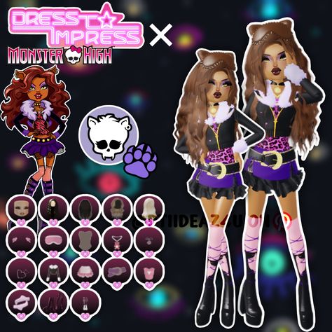 Clawdeen Dress To Impress, Monster High School Dress To Impress, Monster High Dress To Impress, High School Dresses, Monster High School, Chemistry Notes, Dti Ideas, Board Pin, School Dresses