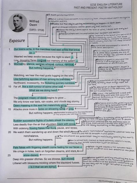 Exposure Wilfred Owen Analysis, Exposure Poem Annotations, Exposure Poem Analysis Gcse, Gcse Aqa Power And Conflict, Exposure Annotations, Gcse Revision Aesthetic, Gcse Power And Conflict Poems Revision, Gcse Poetry Power And Conflict, Power And Conflict Poetry Annotations