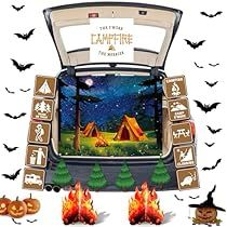 Camping Trunk Or Treat, Campfire Centerpiece, Camping Backdrop, Trunk Or Treat Kits, Halloween Trunk Or Treat, Halloween Camping, Suv Camping, Camping Signs, Car Decorations