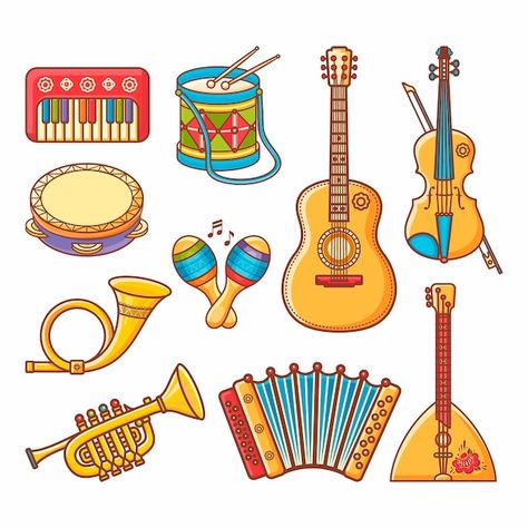 Vector illustration of musical instrumen... | Premium Vector #Freepik #vector #instruments #musical-instruments #trombone #piano Musical Instruments Clipart, Music Clipart, Hispanic Art, Instruments Art, Kids Room Murals, Music Stickers, Custom Tumbler Cups, Music Party, Music Activities