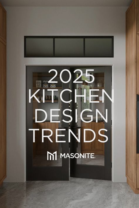 A pair of black French doors open to a luxury pantry in a brutalist kitchen with oak cabinets and stone floors Trending Kitchen 2025, Kitchen 2025 Design Trends, Galey Alix Design Kitchen, Kitchen Design 2025 Trends, 2024 Kitchen Floor Trends, Kitchen Design 2025, Modern Luxury Kitchen 2024, Best Kitchen Designs 2024, Kitchen Ideas 2025 Trends