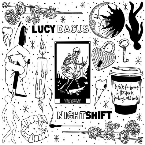 Batwing Designs • Illustrator on Instagram: “Another take on Night Shift by @lucydacus 🖤 #illustration #drawing #graphicdesign #graphicdesigner #illustrator #julienbaker #lucydacus…” Bodies Exhibit, Tattoo Apprenticeship, Boy Genius, Posters To Print, Flash Tattoo Designs, Music Vibes, Cute Tiny Tattoos, Dorm Posters, Sunflower Tattoo Design