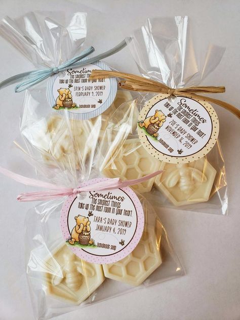 Homemade Baby Shower Favors, Baby Shower Favours For Guests, Sweet As Can Bee, Raffia Ribbon, Winnie The Pooh Themes, Winnie The Pooh Baby Shower, Baby Boy Shower Favors, Disney Baby Shower, Winnie The Pooh Birthday