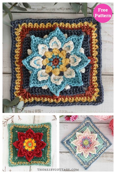 Lotus Flower Granny Square Free Crochet Pattern The Lotus Flower, Flower Granny Square, Granny Squares Pattern, Blanket Knitting Patterns, The Lotus, Crochet Coasters, Thread Work, Pdf Patterns, Crochet Granny