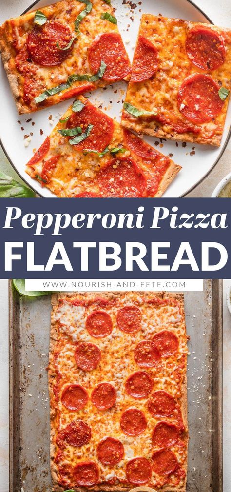 This super easy Flatbread Pepperoni Pizza takes about 5 minutes to toss together and another 10 minutes to bake, making it the perfect family-friendly meal for those days when you have no time and even less energy! Customize with your favorite toppings for a meal everyone will adore. Flatbread Pepperoni Pizza, Pizza On Flatbread, Lavish Flatbread Pizza, Lavash Flatbread Pizza, Pepperoni Flatbread, Lavash Flatbread, Pizza Flatbread, Home Pizza, Easy Flatbread