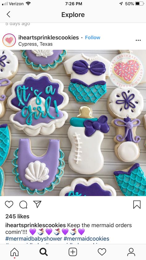 Mermaid Baby Shower Cookies, Mermaid Baby Shower Theme, Cookie Platters, Mermaid Cookies, Sea Baby Shower, Mermaid Baby, Mermaid Baby Showers, Baby Mermaid, Baby Shower Cookies