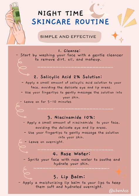 Night time skincare routine using simple and effective products Drugstore Anti Aging Products, Night Time Skincare Routine, The Ordinary Salicylic Acid, Ordinary Niacinamide, Evening Skin Care Routine, Retinol Skincare, The Ordinary Lactic Acid, Korean Skin Care Secrets, Facial Routines