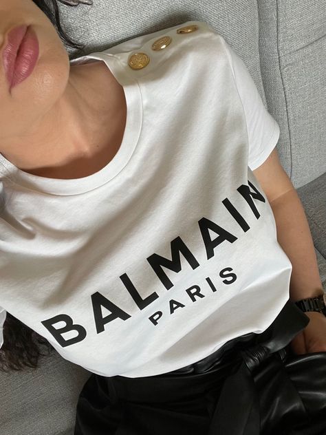 Balmain Shirt Outfit Women, Balmain Tshirt Women Outfit, Balmain Shirt, Paris T Shirt, Spend Money, Balmain Paris, Paris Outfits, Welcome To My Channel, Tshirt Outfits