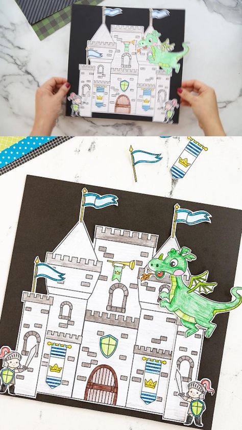 Step into a world of knights, dragons, and majestic castles with this fun Build a Castle Printable! Just Print, Color and Glue! Preschool Castle Theme, Castle Activities For Preschool, Castle Projects For School, Castle Crafts For Kids, Paper Castle Template, Knights And Castles Topic, Castle Art Projects, Castle Printable, Diy Castle