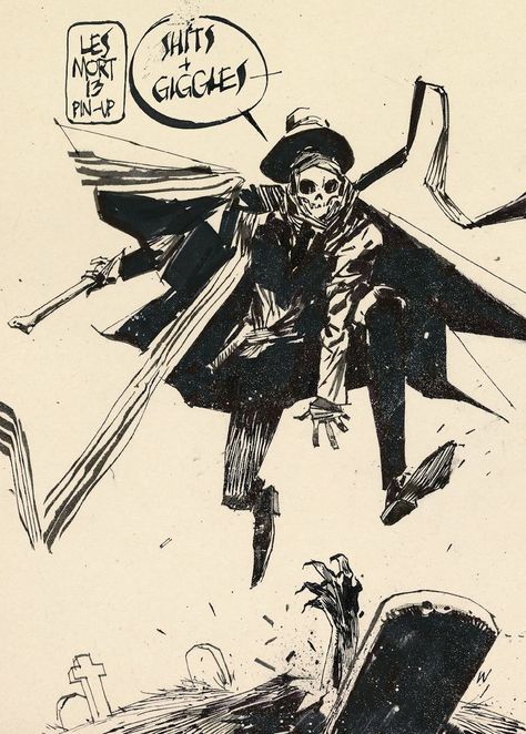 Skeleton Comic Art, Ashley Wood Art Comics, Ashley Wood Ink, Comic Style Art Illustration, Ashley Wood Art, Comic Art Sketch, Skeleton Illustration, Ashley Wood, Ap Art