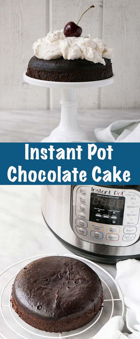 This one bowl Chocolate Cake is perfect for small celebrations or anytime you don't feel like turning on the oven! An Instant Pot dessert that is fudgy and moist. #chocolatecake #instantpotdessert Instant Pot Cake, Instant Pot Cake Recipe, One Bowl Chocolate Cake, Instant Pot Dessert Recipes, Best Pressure Cooker Recipes, Instant Pot Dessert, Pot Cake, Instant Pot Desserts, Pot Cakes