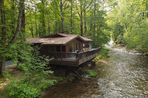 Cabin By A River, Houses On The River, Cabin By River, Virgin River Cabin, Unique Gates, House On River, Cabin Essentials, Cabin By The River, Riverfront Cabin