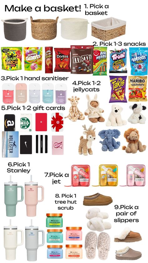 Make a basket#candy#treehut#uggs#slippers#cozy#stanley#giftcards#jetpack#sld#janiro#teddy #touchland Uggs Slippers, Make A Basket, Making A Gift Basket, Best Gift Baskets, Holiday Baskets, Birthday Basket, Cute Birthday Ideas, Cute Gifts For Friends, Birthday Wishes For Myself