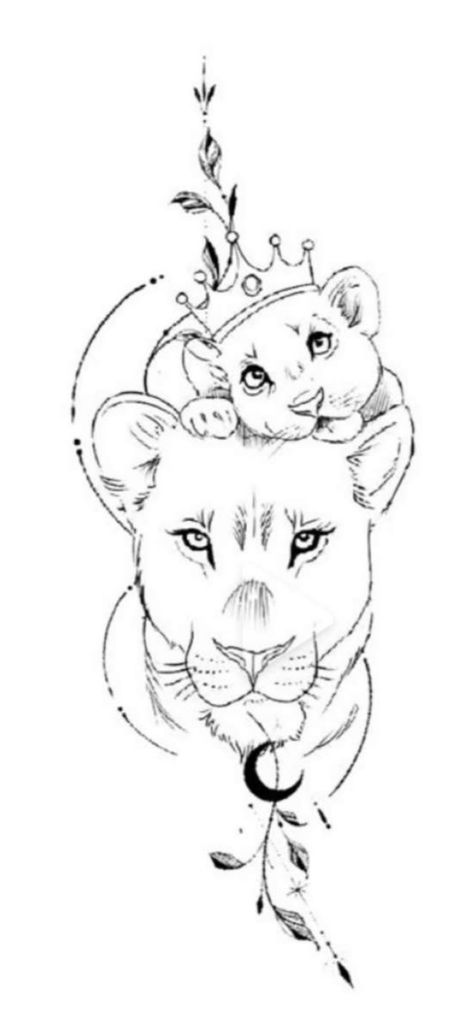 Tattoos For Your Son, Lioness And Cub Tattoo, Lion Cub Tattoo, Tattoo For My Son, Mutterschaft Tattoos, Lioness Tattoo Design, Mama And Daughter, Mother Son Tattoos, Baby Tattoo Designs