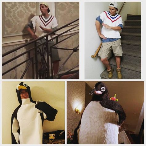 Billy Madison & The Invisible Penguin Billy Madison Outfits, Uncommon Halloween Costumes For Couples, Billy Madison And Penguin Costume, Billy Madison Theme Party, Billy Madison Couples Costume, Adam Sandler Couples Costume, Adam Sandler Party Ideas, Billy Madison Costume, Diy Adam Sandler Costume