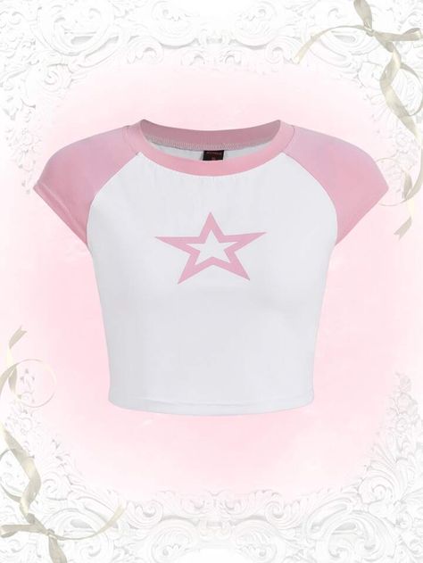 Star Top Pink, Y2k Shirts, Vintage Girls Clothes, Pink Shirts, Contemporary Costumes, Casual Cap, Women T Shirts, Star Shirt, Inspiration Mode