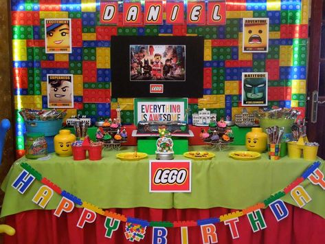 Colorful Lego Movie birthday party! See more party ideas at CatchMyParty.com! Movie Birthday Party Decorations, Movie Birthday Party Ideas, Lego Movie Birthday, Lego Movie Party, Lego Birthday Cake, Movie Birthday Party, Party Themes For Boys, Movie Birthday, Lego Birthday Party