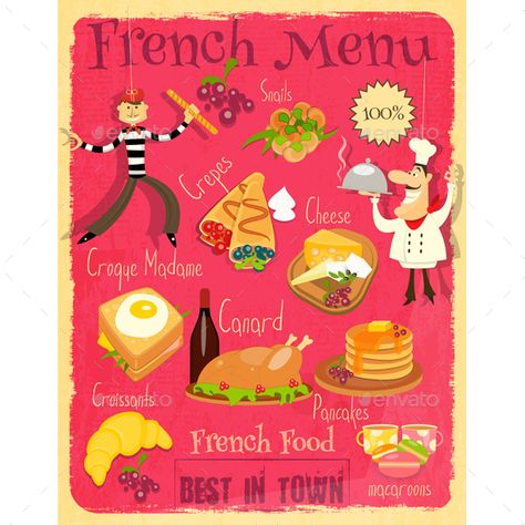 French Food Menu Mexican Food Menu, Vintage Food Labels, School Menu, Breakfast Cafe, Vintage Postcards Travel, Bbq Menu, Cake Vector, Food Ad, Happy Birthday Vintage