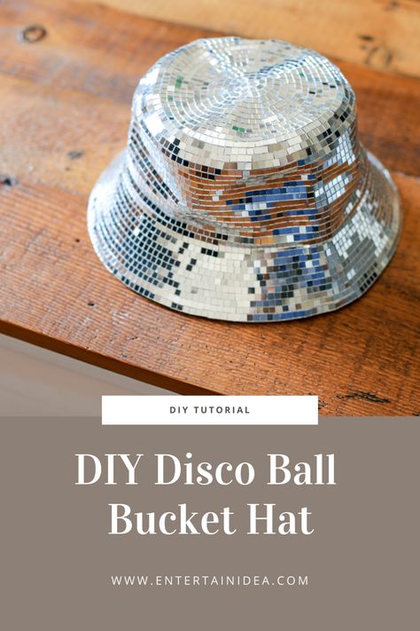 Disco Ball Hat Diy, Dripping Disco Ball, Disco Ball Bucket Hat, Diy Disco Party, Disco Tiles, Kostüm Disco Kugel, Diy Festival Clothes, Bucket Hat Diy, Rave Outfits Diy