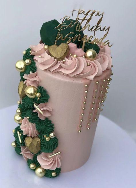 Cake Designs Pink And Gold, Pink Green And Gold Birthday Cake, Pink And Gold Cake Birthday For Women, Pink Green Birthday Cake, Pink And Green Birthday Cake, Pink And Green Cake Ideas, Cake Business Plan, Gold Cake Decorations, Chocolate Cake With Pink Roses