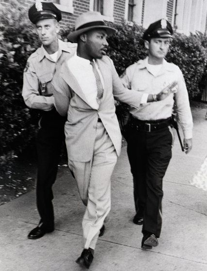 "How Photographs Define the Civil Rights and Black Lives Matter Movements," by Mark Speltz, Lightbox Opinion, Time, Sept. 22, 2016 [Photo: Police officers O.M. Strickland and J.V. Johnson apply force in arresting the Reverend Martin Luther King for loitering near a courtroom where one of his integration lieutenants was on the stand. King charged he was beaten and choked by the arresting officers. Police denied the charges. 1958.] Black Lives Matter Art, Jackson Mississippi, Dr Martin Luther King, Black Lives Matter Protest, Black Knowledge, Historical Moments, Black Lives Matter Movement, Civil Rights Movement, Jackson Pollock