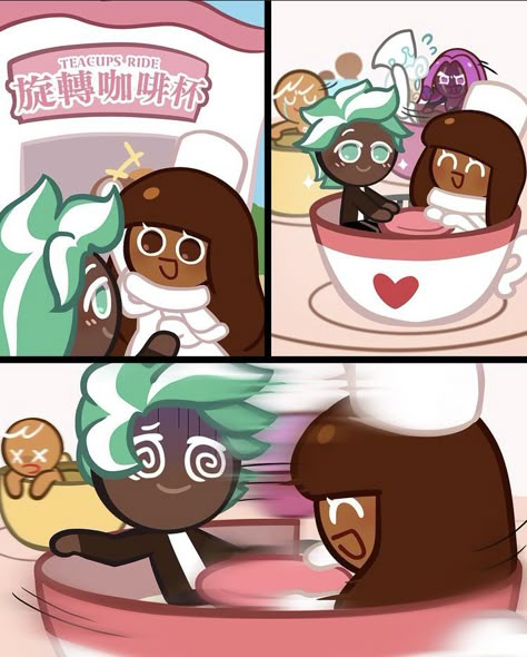 Cookie Run Kingdom Mint Choco X Cocoa, Mintcocoa Crk, Mint Choco Cookie X Cocoa Cookie Run, Cocoa Cookie Run, Mint Choco Cookie, Cute Teacups, Cookie Run Kingdom Ships, Cookie Run Ships, Mint Cocoa