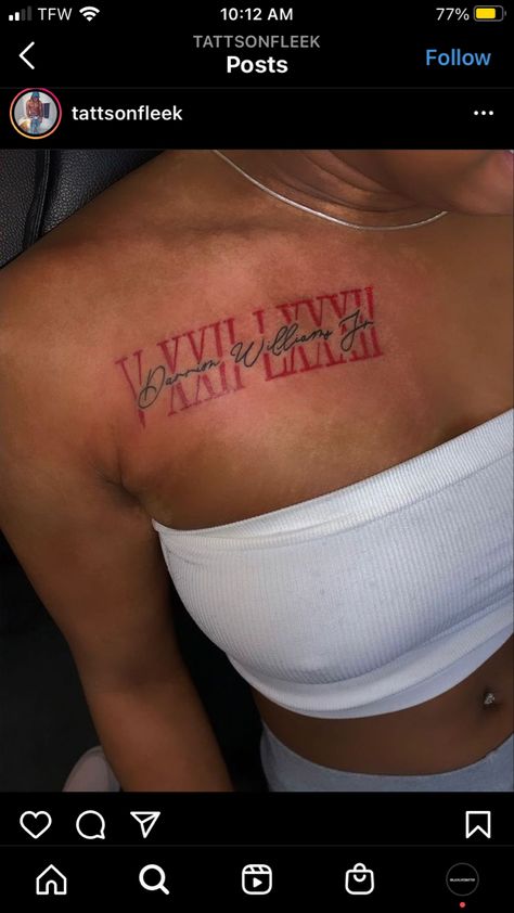 Name On Chest Tattoo, Boyfriend Name Tattoos, Top Of Shoulder Tattoo, First Tattoo Ideas, Grandma Tattoos, Rare Tattoos, Meaningful Wrist Tattoos, Tattoo For Boyfriend, Neck Tattoos Women