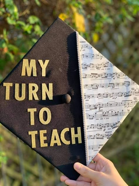 Graduation Cap Band Ideas, Music Graduation Cap Ideas, Music Education Graduation Cap, Music Teacher Graduation Cap, Band Graduation Cap, Music Grad Cap, Graduation Cap Designs Music, Music Graduation Cap, Graduation Cap Decoration Teacher