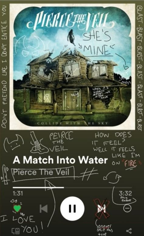 Its not my favourite song EVER but i rlly love it A Match Into Water Pierce The Veil, Pierce The Veil Aesthetic, Veil Aesthetic, Ptv Lyrics, Pierce The Veil Lyrics, Ios14 Homescreen, Livin The Dream, Jesse Mccartney, Kieran Culkin