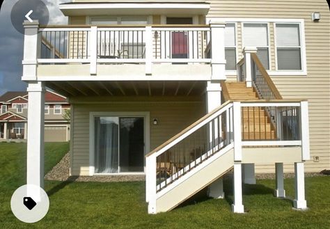 Decking Stairs, Deck With Stairs, 2nd Floor Deck, Backyard Stairs, Deck Staircase, Upstairs Balcony, Two Level Deck, Veranda Design, Deck Remodel