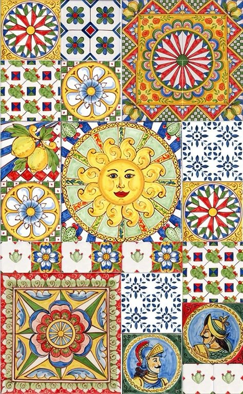 Sicily Painting, Sicilian Decor, Italian Tiles Pattern, Italian Pattern, Italian Tiles, Arte Sketchbook, Italian Ceramics, Italian Art, Tile Art