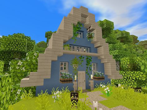 Minecraft Houses Cottagecore, Houses Cottagecore, Aesthetic Minecraft Builds, Minecraft Cottagecore, Cute Minecraft, Blue Cottagecore, Minecraft Garden, Houses Minecraft, Cottagecore Minecraft