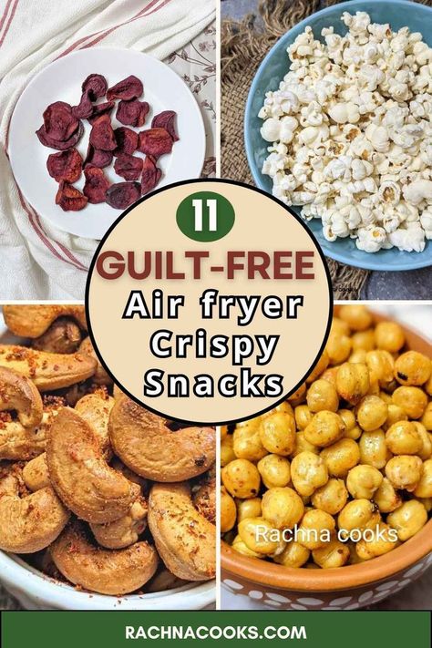 Here are 11 easy and healthy air fryer snacks recipes that are perfect for any time snacking. Includes roasted nuts like cashews, air fryer chickpeas, popcorn, beet chips and other munchies. Thease are quick and easy recipe ideas that are loved by kids as well. Healthy Air Fryer Snacks, Air Fryer Snacks, Air Fryer Chickpeas, Air Fryer Chips, Roasted Beets Recipe, Easy Recipe Ideas, Beet Chips, New Air Fryer Recipes, Healthy Air Fryer