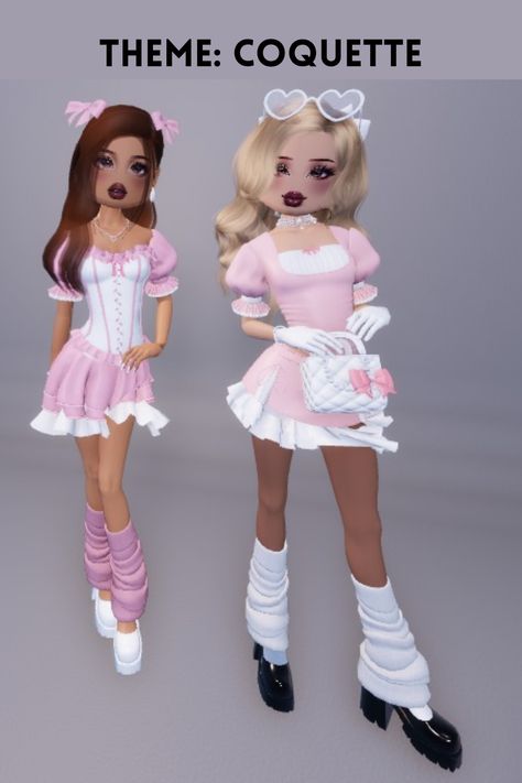 theme: coquette Dti Theme Coquette, Coquette Theme, Roblox Clothing, Hair Codes, Dti Fits, Dti Ideas, Dti Outfits, Free Dresses, Themed Outfits