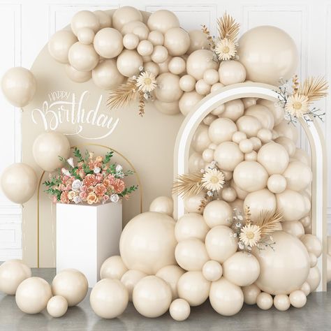 PRICES MAY VARY. ✨ 113 PACK WHITE SAND BALLOONS: The package comes with 18 inch sand white balloons (3 pcs), 12 inch cream balloons (20 pcs), 10 inch beige balloons (30 pcs), 5 inch white sand balloons (57 pcs), 1pc white balloon ribbon, 1pc 16ft balloon stripe tape, 1pc balloon sticky dots (100 points), allowing you to create a visually striking and captivating atmosphere that will leave your guests in awe. ✨ High Quality Balloon Decoration: Our sand white party balloons are made from premium l Beige Balloon Garland, Wedding Anniversary Party Decorations, Balloons For Birthday, Anniversary Party Decorations, Small Balloons, Garland Arch, Black Balloons, Anniversary Decorations, Wedding Anniversary Party