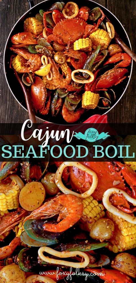 Seafoods With Cajun Sauce, Seafood Boil Recipes Cajun Sauce, Seafood Steam Pot Recipe, Mix Seafood Recipe, Seafood Broil Recipe, Cajun Seafood Boil Louisiana, Boiling Recipes, Mini Seafood Boil, Lobster Boil Recipe