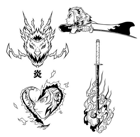 Skate The Infinity Tattoo, Anime Tattoo Ideas Manga Demon Slayer, Anime Tattoo Designs Demon Slayer, Demon Slayer Swords Tattoo, Rengoku Tattoo Design, Demon Slayer Tattoo Rengoku, Rengoku Tattoo Ideas, Small Demon Slayer Tattoo, Demon Slayer Tattoo Design