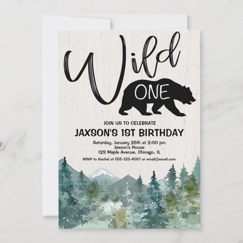 Wild one 1st birthday boy rustic mountains forest invitation Two Wild Birthday Party, Forest Invitation, Two Wild Birthday, Wild One 1st Birthday, Wild Birthday Party, Wild One Birthday Invitations, 1st Birthday Boy, Animal Birthday Invitation, 12 Birthday