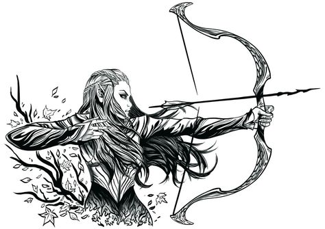 Huntress Tattoo, Elven Tattoo, Hobbit Tattoo, Elf Tattoo, Artemis Tattoo, Archer Tattoo, Sagittarius Tattoo Designs, Hunter Tattoo, Sagittarius Tattoo