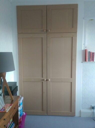 New shaker style wardrobe doors made from MDF by me www.ManCaveCreations.co.uk Panelled Wardrobe Doors Built Ins, Mdf Cupboard Doors, Diy Mdf Wardrobe, Shaker Style Wardrobe, Mdf Wardrobe Doors, Mdf Wardrobe, Shaker Wardrobe Doors, Built In Wardrobe Doors, Diy Fitted Wardrobes