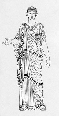 Himation - name applied to a large rectangular piece of fabric that is wrapped around the body. This garment is compared to the wrapped shawls of Mesopotamia. There were various methods of draping the himation as depicted by various artists. Greek Himation, Chiton Greek, Ancient Greek Fashion, Greek Chiton, Ancient Greek Dress, Ancient Greek Clothing, Greek Dress, Ancient Roman Art, Greek Costume