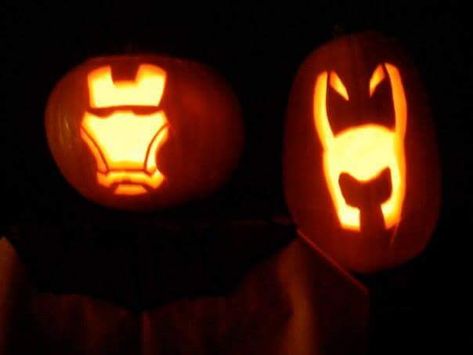 Iron man mask and loki's helmet pumpkin carving Pumpkin Carving Marvel, Loki Pumpkin Carving, Pumpkin Carving Ideas Marvel, Avengers Pumpkin Carving, Marvel Pumpkin Carving, Marvel Pumpkin, Loki's Helmet, Star Wars Origami, Iron Man Mask