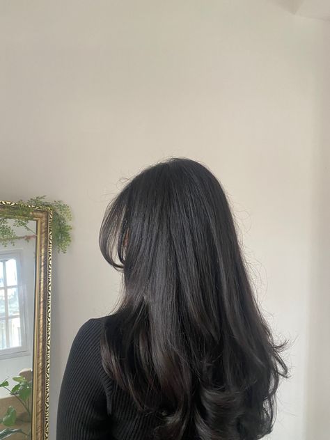 Longlayers Black Mid Length Hair, Warm Black Hair, Healthy Hair Aesthetic, Pretty Black Hair, Soft Black Hair, Medium Black Hair, Grow Black Hair, Healthy Black Hair, Black Hair Cuts