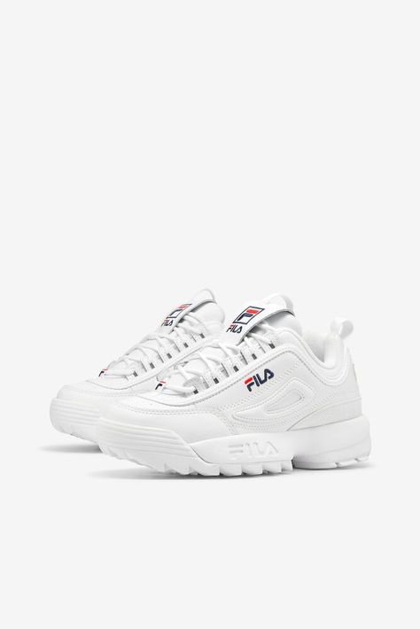 Chunky White Sneakers, White Chunky Sneakers, Fila Disruptor Ii, Fila Disruptor, Fila Disruptors, Athleisure Shoes, 90s Design, Lifestyle Shoes, Modern Shoes