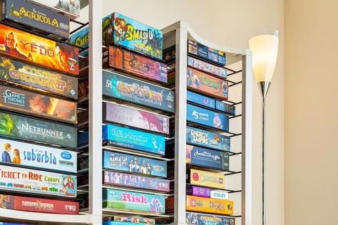 Games Shelves, Ottawa House, Board Game Shelf, Board Game Room, Geek Room, Board Game Storage, Board Game Organization, Game Organization, Game Storage