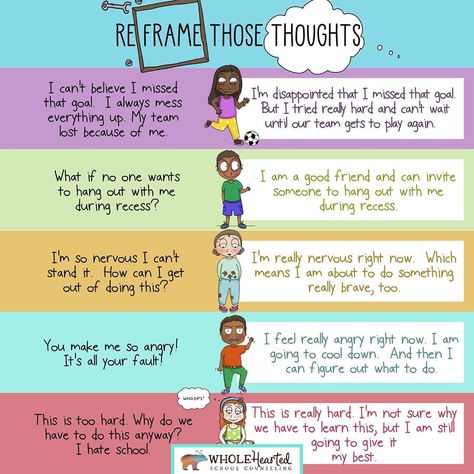 WholeHearted School Counseling on Instagram: “This *Reframe Those Thoughts* printable will be 1 of 10 digital downloads in a Poster Bundle that's coming out on Thursday (some of the…” School Counseling Decor, Counselling Tools, School Counseling Office, Social Emotional Activities, Learning Poster, Counseling Activities, Child Therapy, Mindfulness For Kids, School Psychology