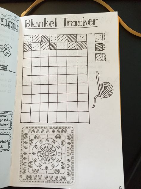 Crochet granny square blanket tracker! Helps visualize how far along you are, can print pattern and include Crochet Tracker Blanket, Crochet Tracker Bullet Journal, Crochet Journal Pages, Crochet Book Blanket, Crochet Bullet Journal, Crochet Bujo, Crochet Journal Ideas, Granny Square Blanket Layout, Granny Square Layout